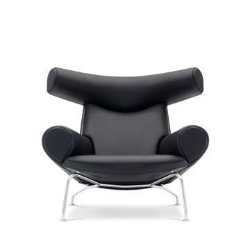 Fredericia Furniture Wegner Ox Chair  Sort Primo 88 Læder Børstet Krom