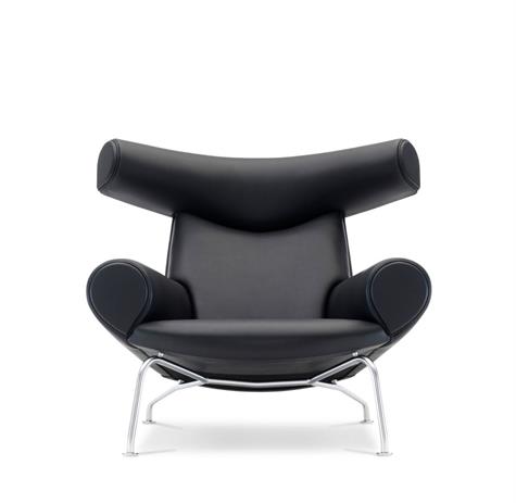 Fredericia Furniture Wegner Ox Chair  Sort Primo 88 Læder Børstet Krom