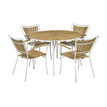 Mandalay Marguerit Havebord Ø110 cm Inkl. 4 Havestole Havemøbelsæt - Hvid/Teak