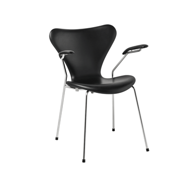 7'er stol med armlæn, fuldpolstret sort Essential læder (3207)