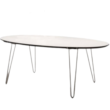 GM 6653 ovalt spisebord med udtræk og hvid corian-top, 240x120 cm