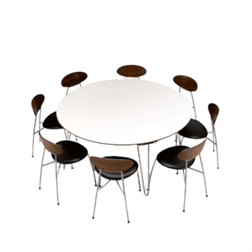 GM 6683 rundt spisebord med udtræk og hvid corian-top, 140 cm diameter