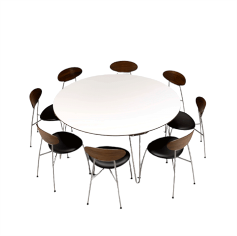 Naver Collection - GM 6683 rundt spisebord med udtræk og hvid corian-top, 140 cm diameter