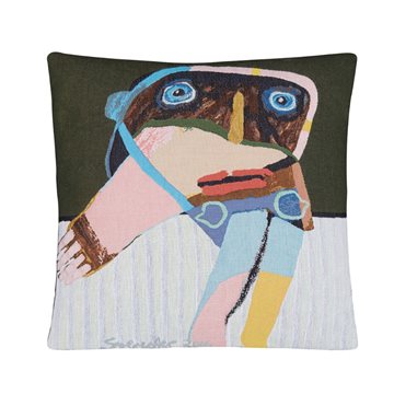 Leif Sylvester pude (45x45 cm), Kvindelig hovedperson med bange anelser