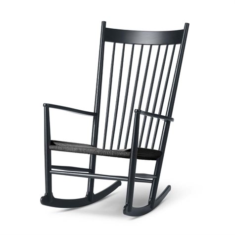 Fredericia furniture J16 Gyngestol af Hans J. Wegner, sort eg og sort flet