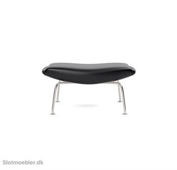 Fredericia Furniture Erik Jørgensen Wegner OX Ottoman H: 36 cm - Sort Primo 88 Læder / Børstet Krom